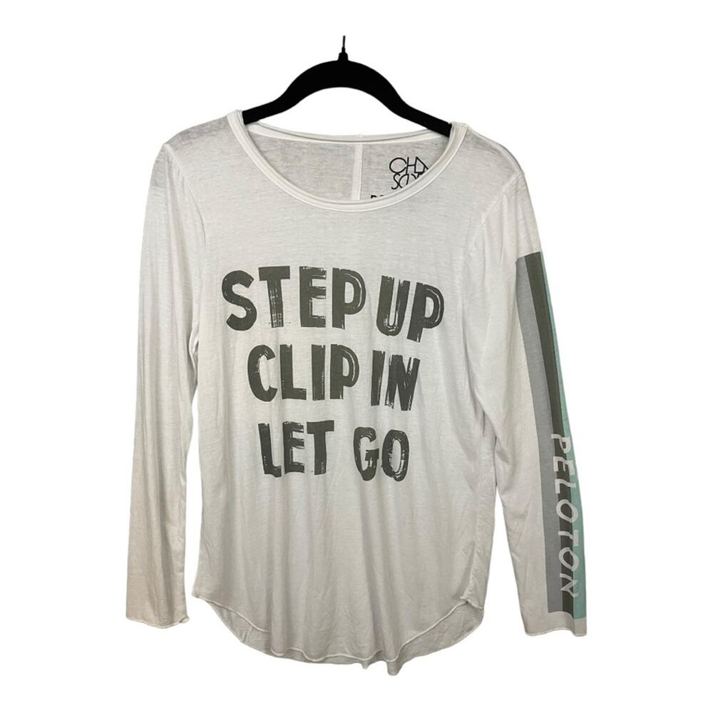 Chaser Peloton Graphic Long Sleeve Activewear Top in White Size Small - Picture 2 of 7